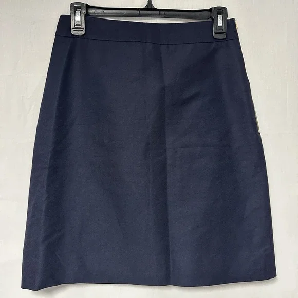 Kate Spade Women's 2 Navy Blue Skirt The Rules A Line Skirt Side Zip Silk Blend