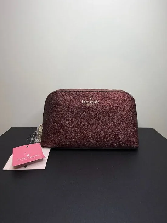 Kate Spade Shimmy Glitter Small Dome Cosmetic Bag Burgundy