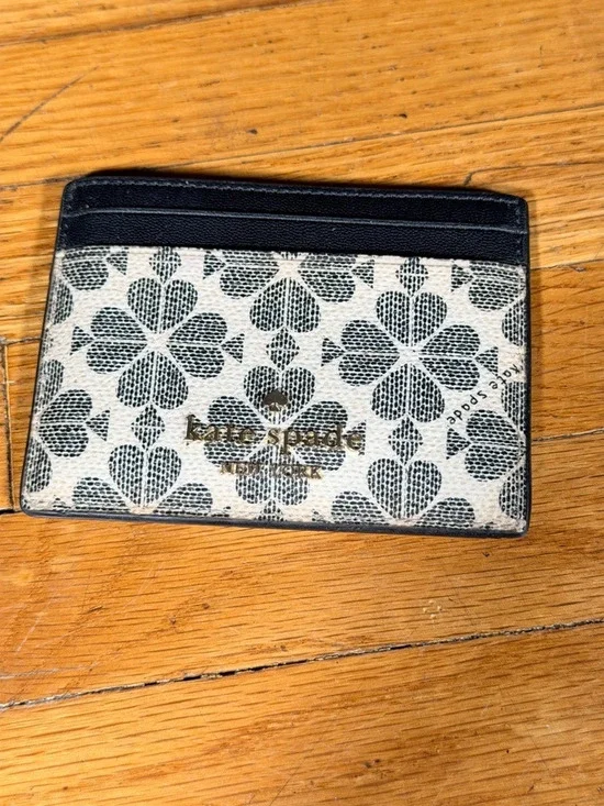 Kate Spade New York Spade Flower Black White Slim Card Holder Wallet
