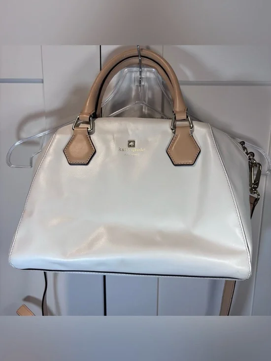 Kate Spade Parnell Street Pippa Bag Leather Satchel Crossbody White Tan Purse