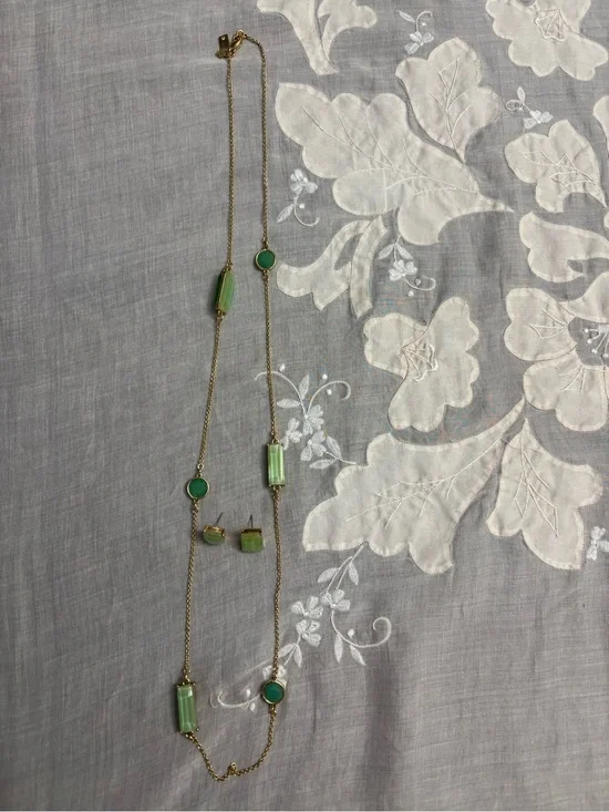 kate spade Gold-Tone Necklace with Green emrald Gems and Matching Studs