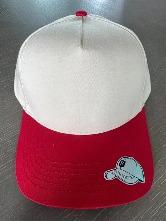 New Two-Tone Baseball Cap in Cream and Red A-Frame SnapBack