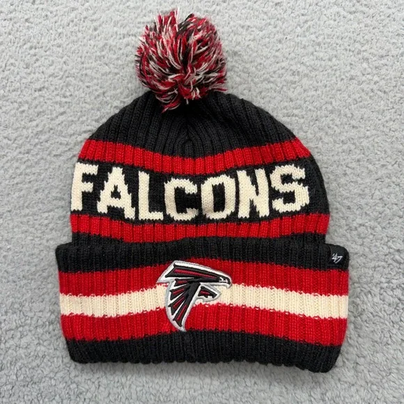 '47 Brand NFL Atlanta‎ Falcons Football Black Red White OSFA Knit Beanie Pom Hat