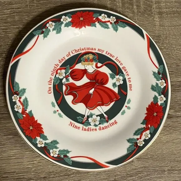 Tienshan Deck the Halls Salad Plate 12 Days of X-Mas Nine Ladies Dancing Replace