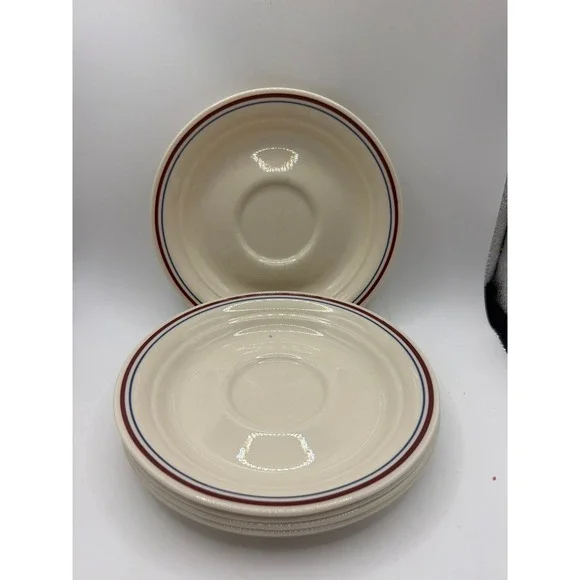 Set of 5 Corelle Abundance saucers Beige Cream Red Blue Rim USA