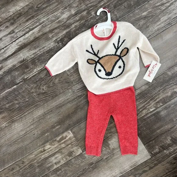 Baby Reindeer Sweater Set - Cat & Jack™Cream  Size 3-6 Months Baby Girl Baby Boy