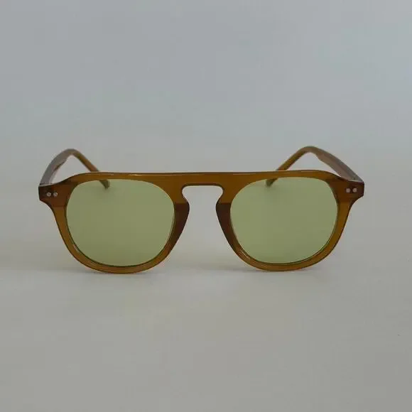 Brown round sunglasses with green