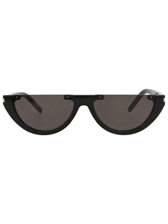 Yves Saint Laurent Black Semi-Rimless Shield Sunglasses