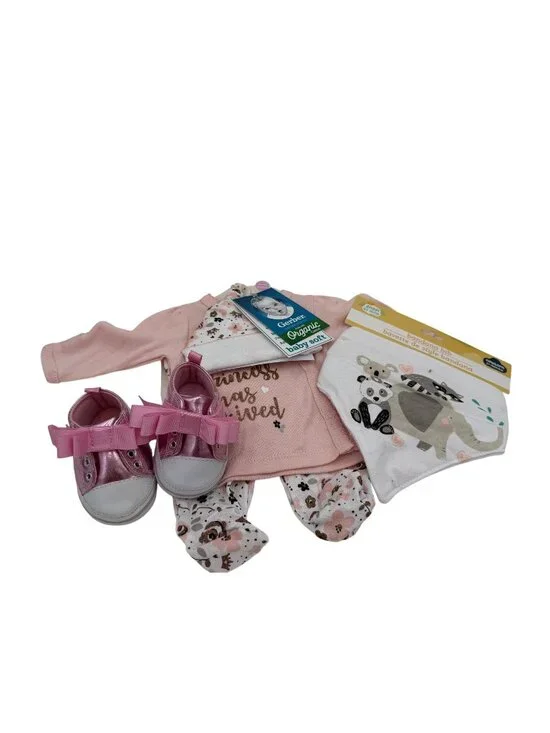 Gerber Organic Baby Girl Set Preemie Pink Outfit Bib Shoes Bandana
