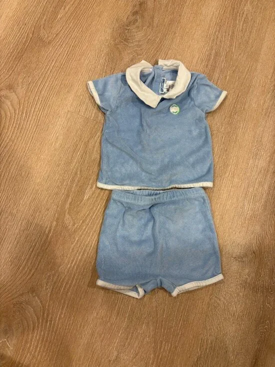 Jacadi Paris Blue Terry Set 18M Top Shorts Toddler Cotton Good