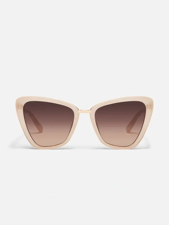 QUAY Australia All Talk Womens Cat Eye Designer Sunglasses Bone White/Brown 58mm