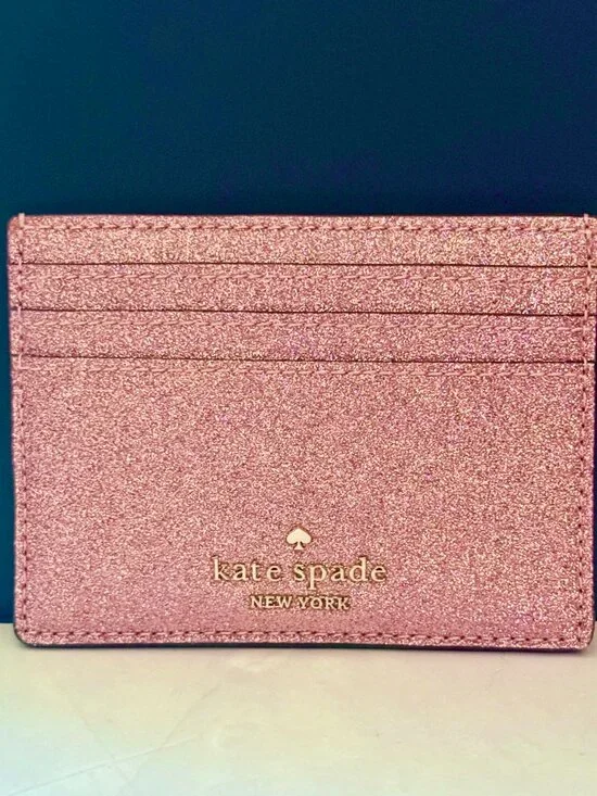 Kate Spade New York Rose Gold Glitter Card Holder Wallet NWOT