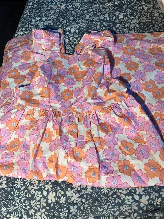 Zara Pink & Orange Floral Ruffle Sundress Top