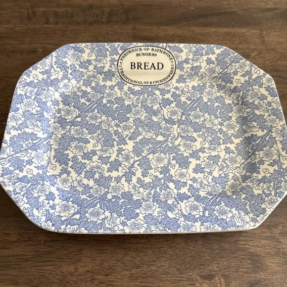 RARE Vintage Frederick Rathbone Burgess Blue & White Chintz Bread Plate England