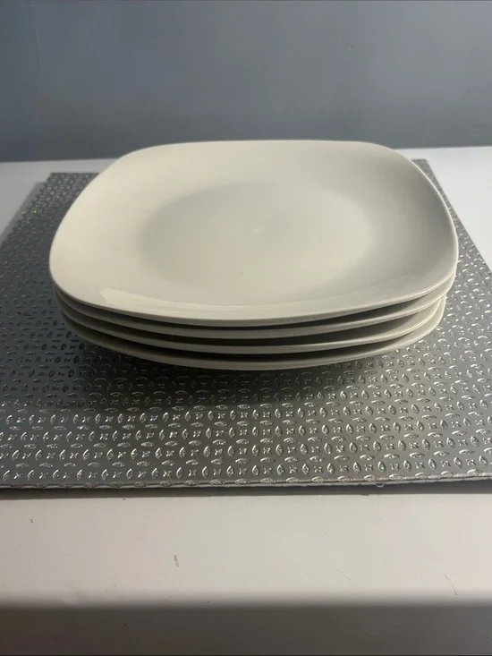 Modern Cream Square Dinner Plates - Set of 4