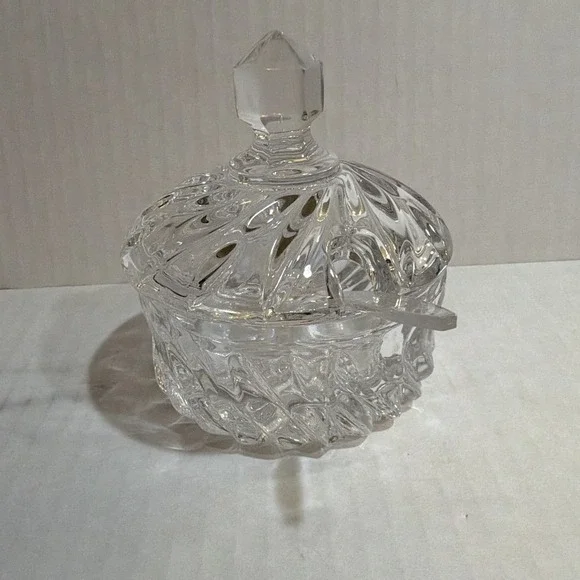 Crystal Condiment Dish with Lid and Spoon