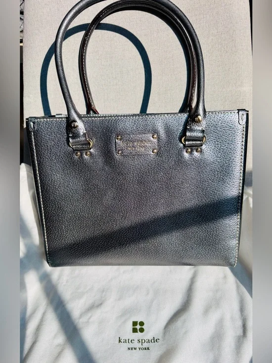 Kate Spade gunmetal Pebbled Leather Structured Tote EUC