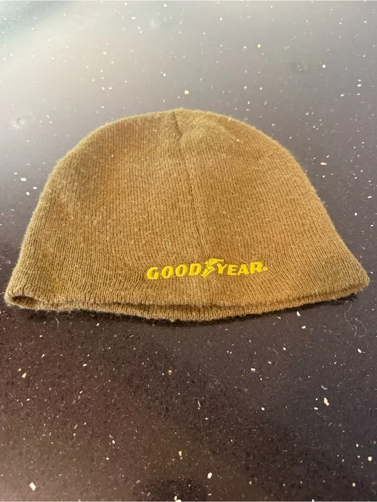 Goodyear Olive Green Knit Beanie with Yellow Logo