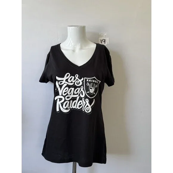 Las Vegas Raiders Womens Large V Neck Graphic T Shirt NFL Team Apparel Black WOT