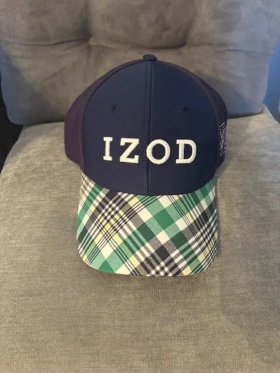 IZOD Navy Blue Plaid Brim Baseball/Golf Embroidered Logo Hat