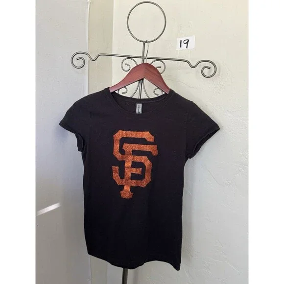 San Francisco Giants Girls XL 14 16 Glitter Logo Black T Shirt MLB
