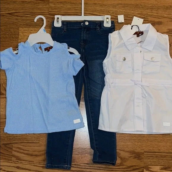 7 For All Mankind 3-Piece Shirt Jeans Vest 5T 6T
