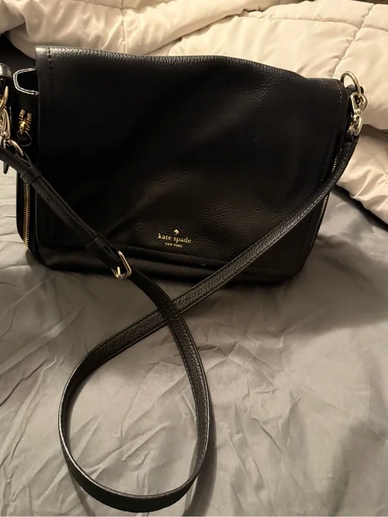 kate spade Black Pebbled Leather Crossbody with Gold Hardware