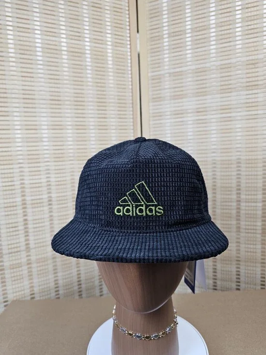 Adidas Originals Black Textured Strapback Hat Green Logo One Size NWT