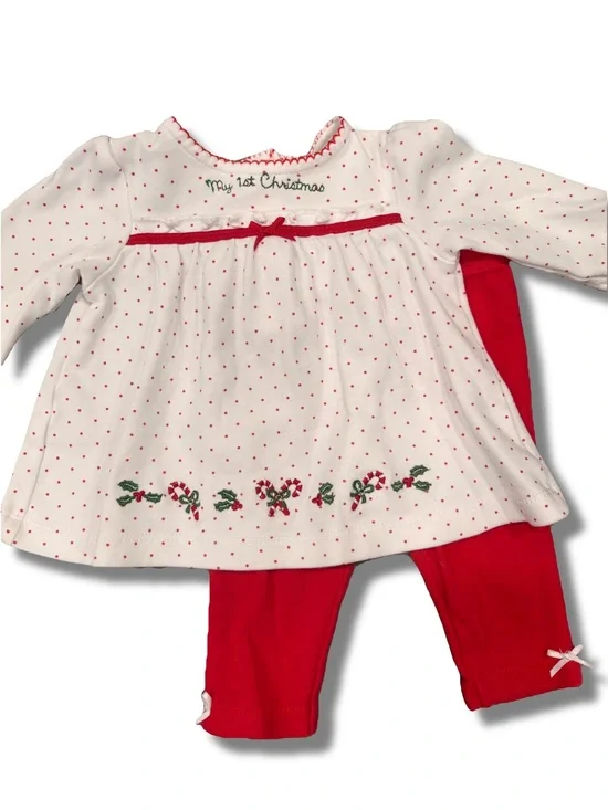 Little Me 3 Months Baby Girls My First Christmas Holly Tunic Set Cotton Holidays