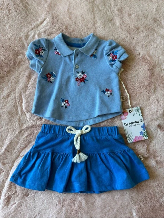 NWT Baby Bearpaw Embroidered Polo Shirt and Skirt Set Size 3-6 months