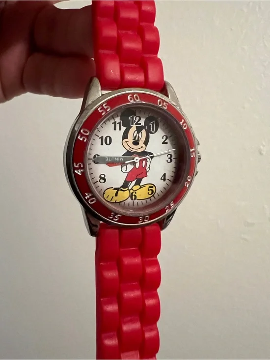 Disney Mickey Mouse Watch Red Silicone Flex Strap Labeled Time Teacher MK1239AZ