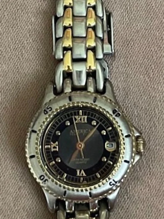 Vintage America Perry Ellis Two Tone Watch Black Roman Dial PE2130