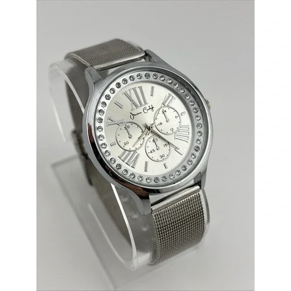 Jessica Carlyle Watch‎ Women 36mm Case Silver Mesh Metal Band- New Battery