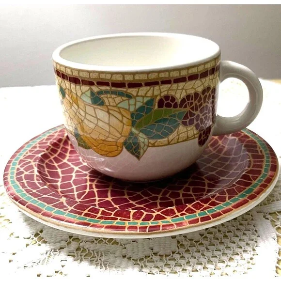 Pier 1 Mosaic Fruit Dinnerware Set 8 Plates & 7 Mugs Italy red/green/yellow