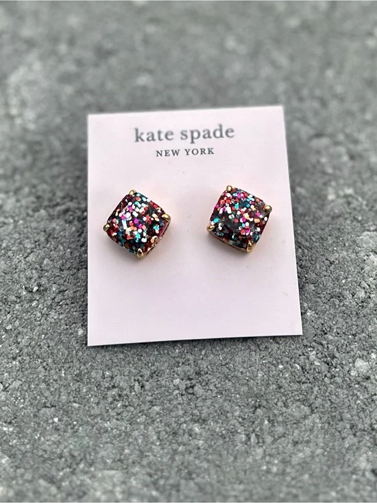 NEW Kate Spade Glitter Square Stud Earrings Pouch