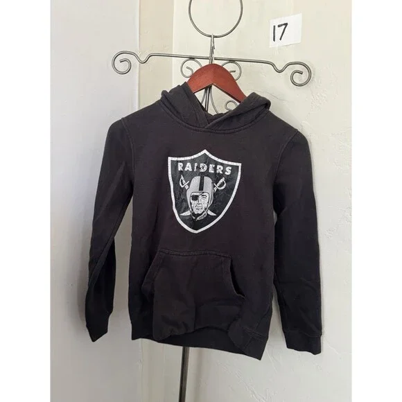 NFL Raiders Youth Hoodie Black Pullover Sweatshirt Size M 10/12