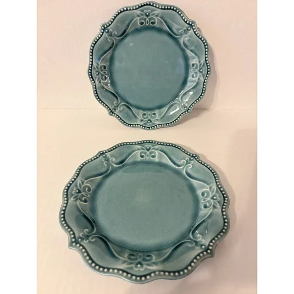 Set of 2 The Pioneer Woman Blue Glossy Floral Round Salad/Dessert Plates