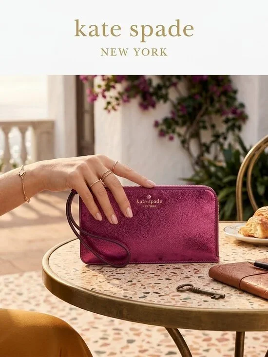 Kate Spade NY New Lucy Medium zip Dark Raspberry Metallic Leather Wristlet