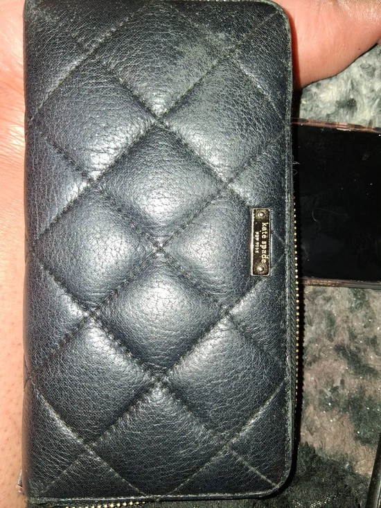 kate spade navy leather zip continental wallet with gold hardware