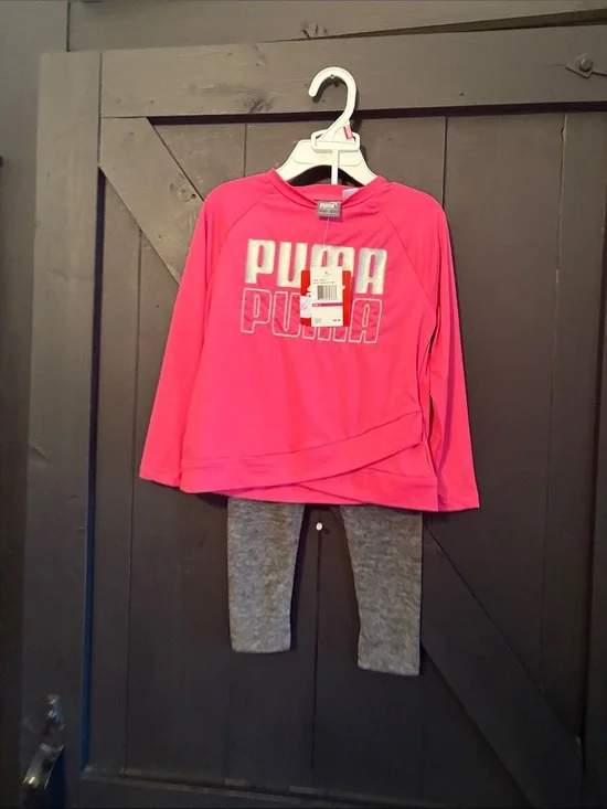 Puma Pink Hoodie and Gray Leggings Kids Set