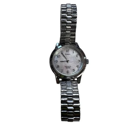 Timex Indiglo Wristwatch Women OS‎ Silver Fair Expansion Band WR 30M CR 1216