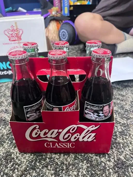 Vintage Coca-Cola Classic Dale Earnhardt NASCAR 6-Pack of 8oz Glass Bottles