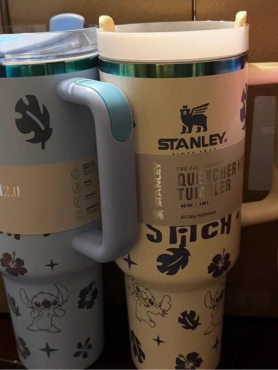Stanley Quencher 40oz Tumbler - Light Blue & Cream with Stitch Graphics