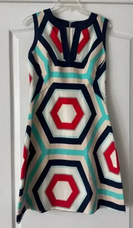 Kate Spade Zuma Geometric Hexagon Linen Blend Dress Size 6