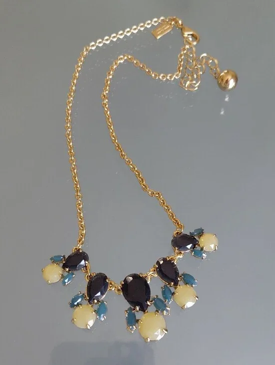 Kate Spade New York Gold Plated Statement Crystal Necklace Signed 17