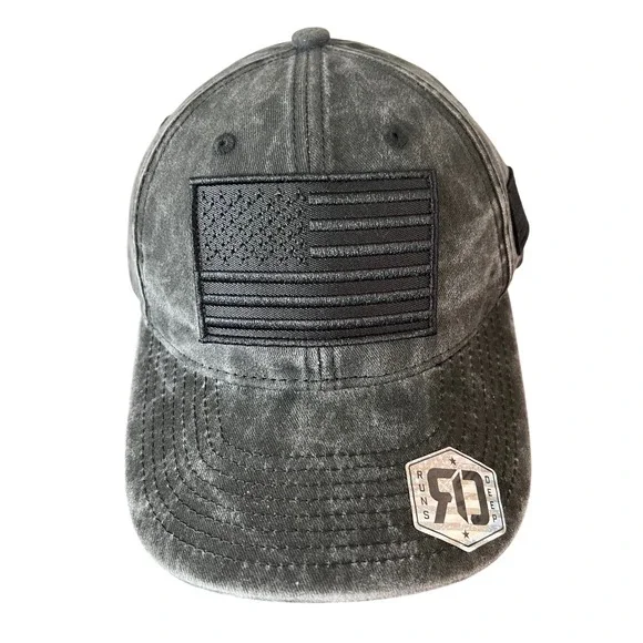 Runs Deep Tactical Mens American Flag Patch Hat Acid Wash Black Snapback Cap NEW