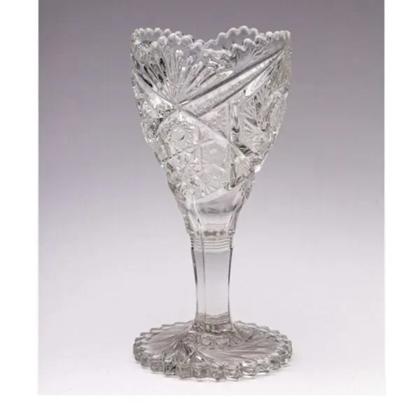 Elaborate Vintage EAPG Crystal Glass Swirl Pattern Trumpet Pedestal Vase vintage