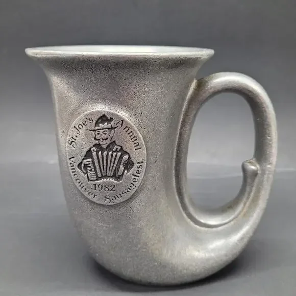 Vtg Carson Horn Shaped Pewter Mug Beer Stein St. Joes Vancouver Sausagefest 1982