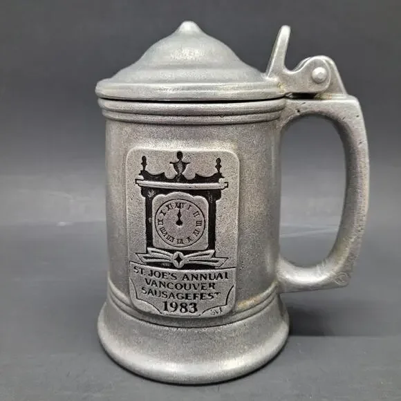 Vtg Carson Pewter St. Joes Vancouver Sausagefest Beer Mug Stein Flip Lid 1983 6