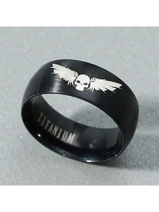 Titanium Fashion Black Skull Wings Ring size 7